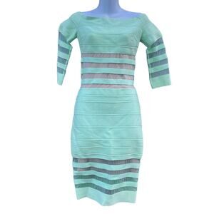 Cinema Mint knee length with sheer panels bandage dress